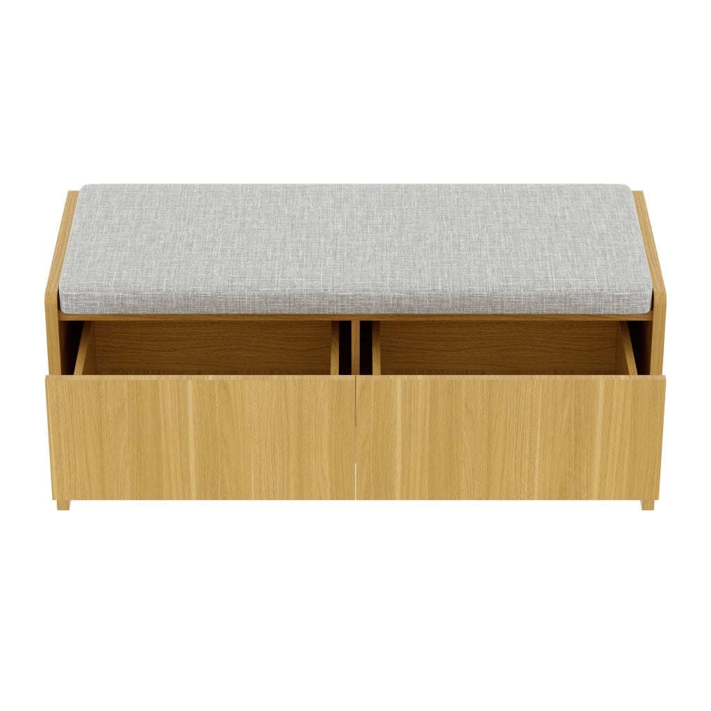 Panca contenitore con 2 cassetti e lati in rattan - in bamboo e MDF - naturale e grigio