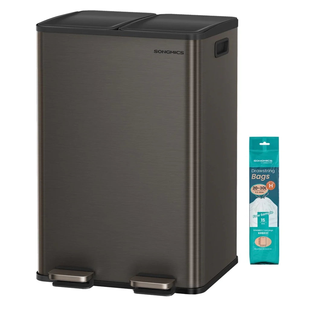 Pattumiera da cucina 2 x 30 litri 2 scomparti pattumiera a pedale con coperchio a chiusura ammortizzata secchi interni in acciaio 15 sacchi per la spazzatura inclusi grigio 12_0007181