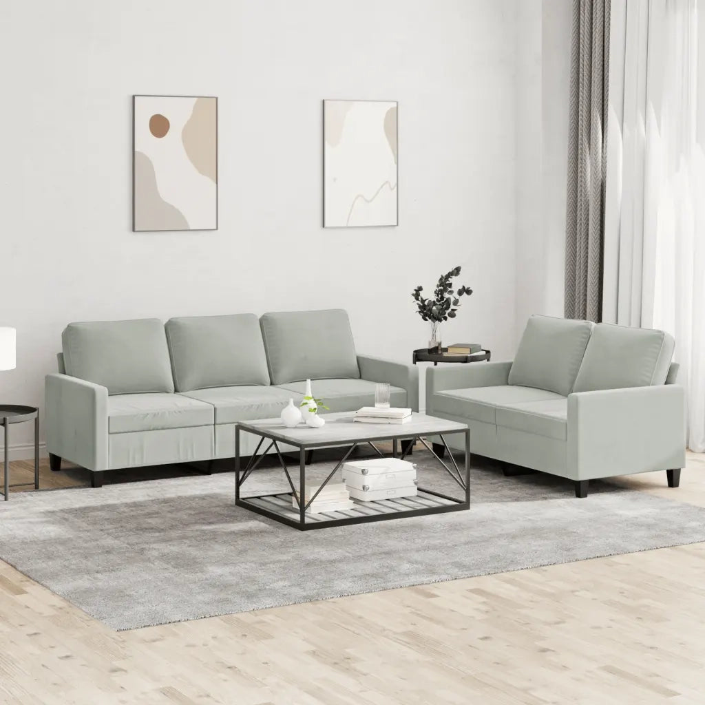 Set di Divani 2 pz con Cuscini Grigio Chiaro in Velluto 3201516