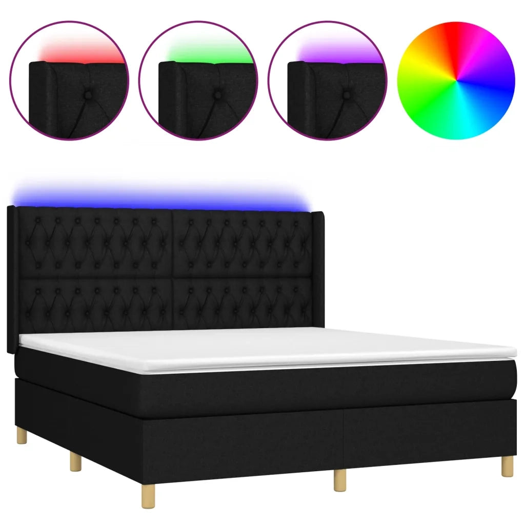 Letto a Molle con Materasso e LED Nero 160x200 cm in Tessutocod mxl 123333