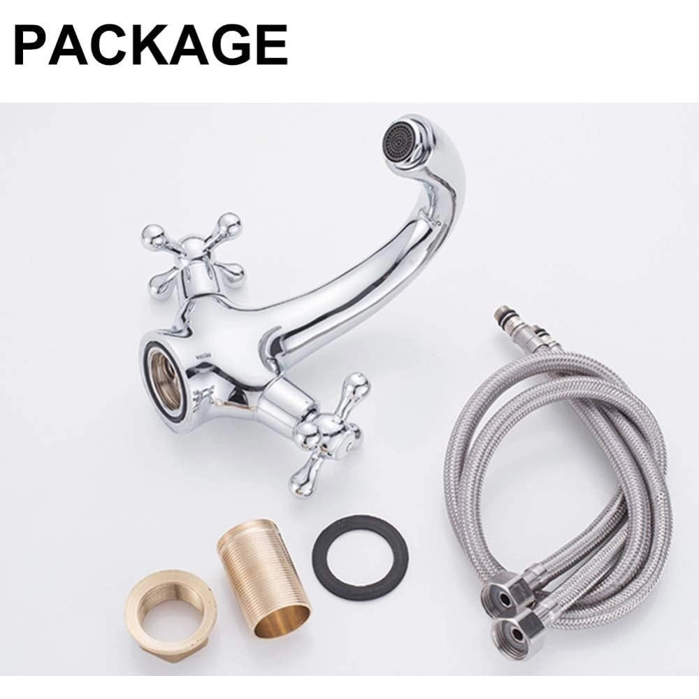 Trade Shop - Rubinetto Bicomando Per Lavabo Appoggio Bagno Comando Croce Vite Acciaio Cromato -