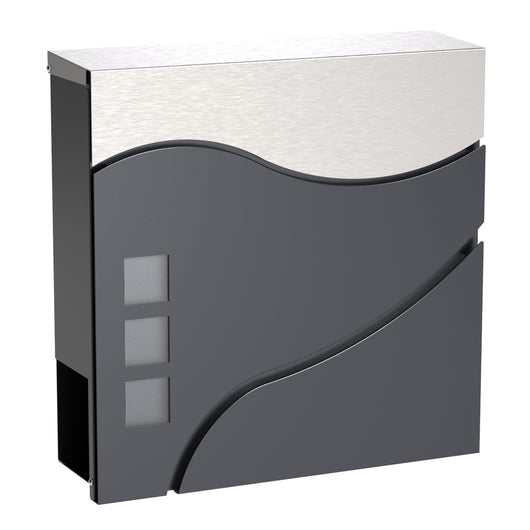 Cassetta postale con vano portagiornale V28 antracite e acciaio inox 370 x 102 x 370 mm