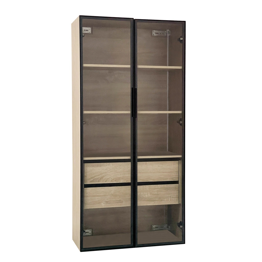 Mobile contenitore multifunzione con LED integrato; 73 cm; in MDF naturale e vetro satinato