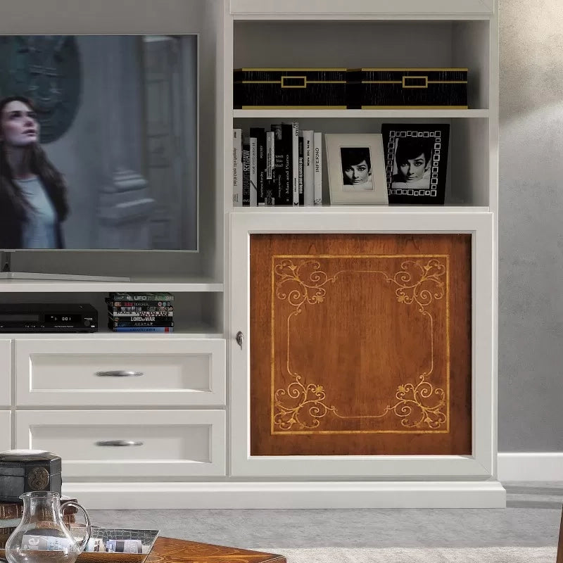 Parete attrezzata porta tv classica legno bianco e noce 300x46x240 - Mobili 2G