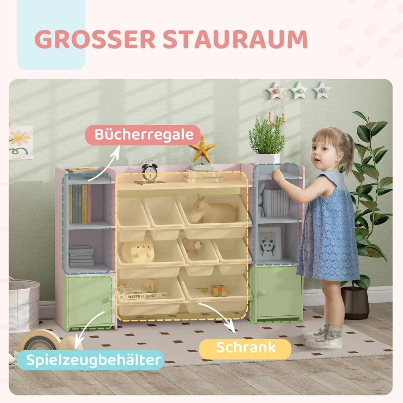 Scaffale portaoggetti per bambini, scaffale per giocattoli e libri, per tenere in ordine, 8 scatole rimovibili, rosa