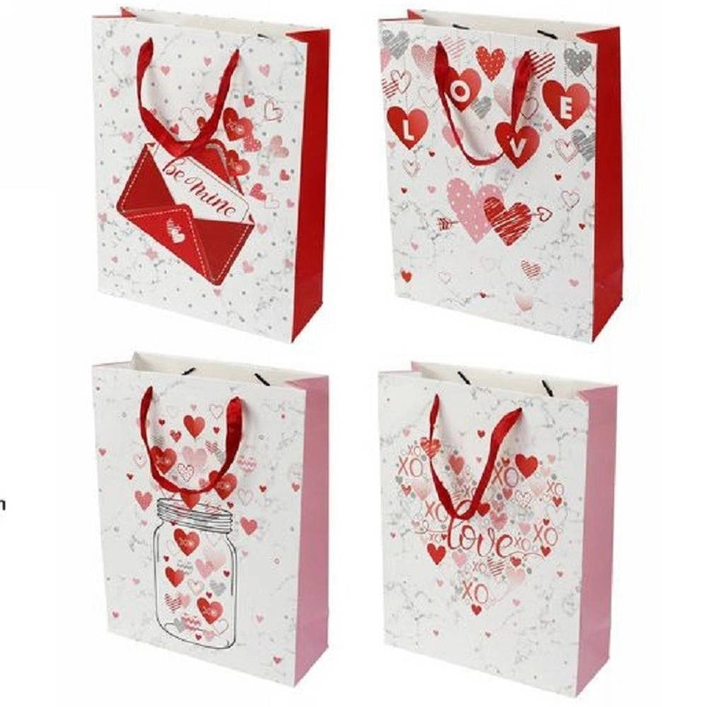 Trade Shop - Set 6 Buste Regalo Sacchetto San Valentino 25.5x33x10cm 71088 Fantasie Assortite -