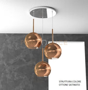 SOSP. OTTONE SAT. TONDA 3 LUCI VETRI TUTTI GRANDE RAME 1155OS-S3 TG-RA
