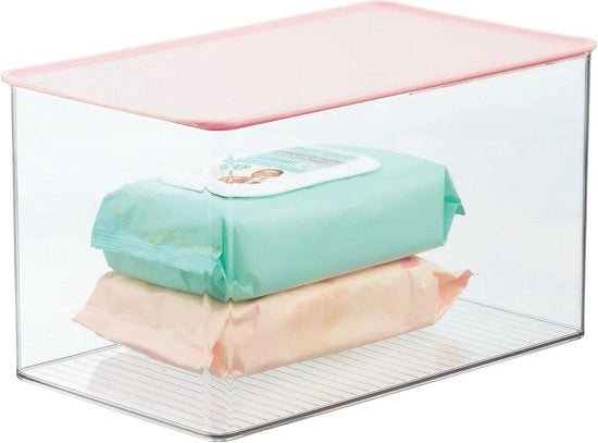 Organizzatori di trucco - scatola di plastica con coperchio girevole - articoli di bellezza da conservare - trasparente/rosa