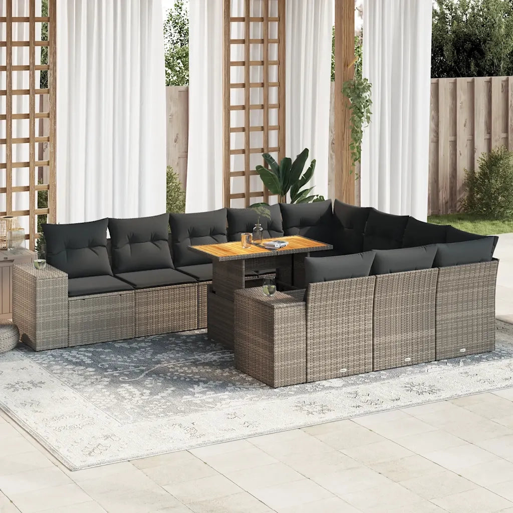 Divano Giardino 10 pz con Cuscini Grigio in Polyrattan Acacia
