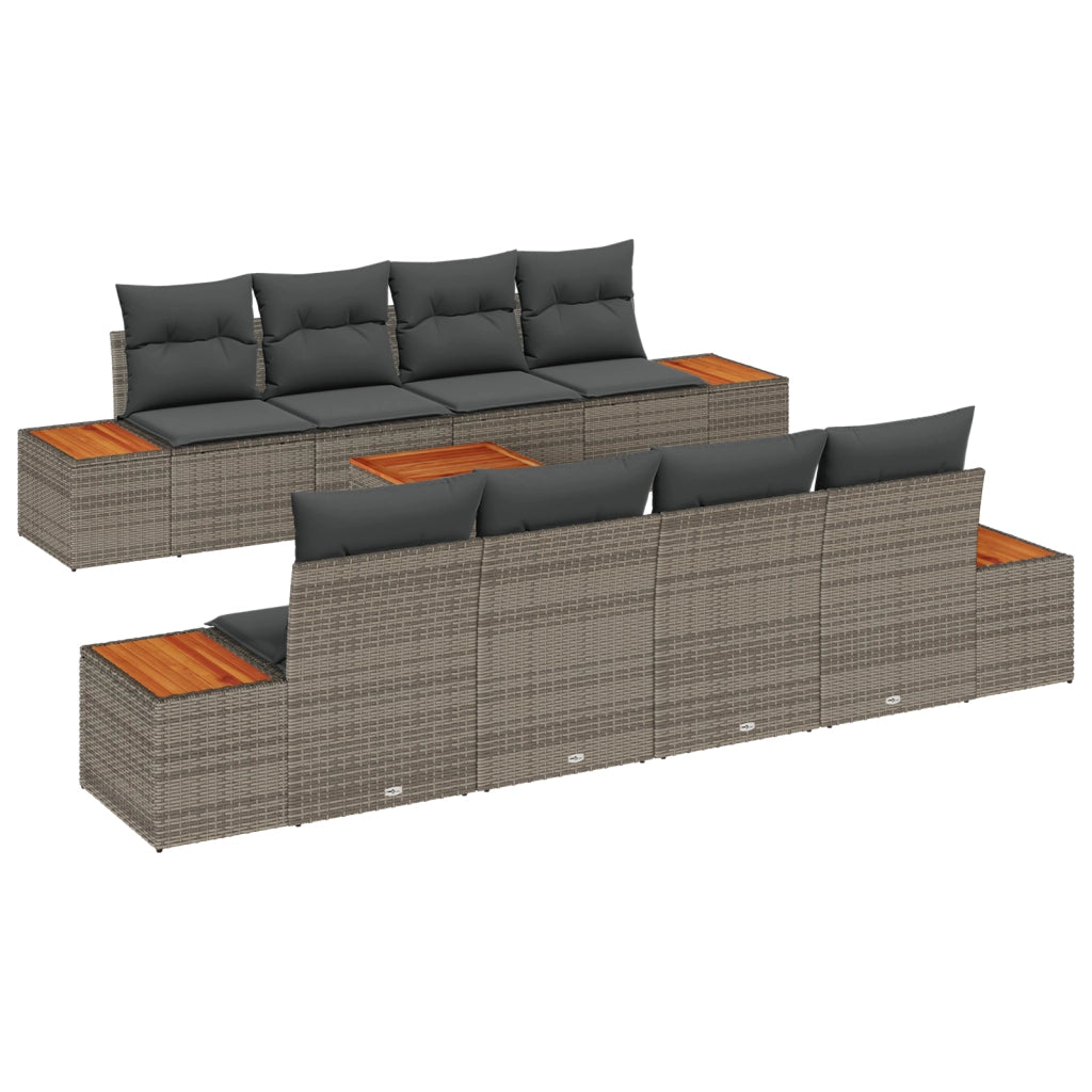 Set di Divani da Giardino 9 Pezzi con Cuscini Grigio Rattan Acacia