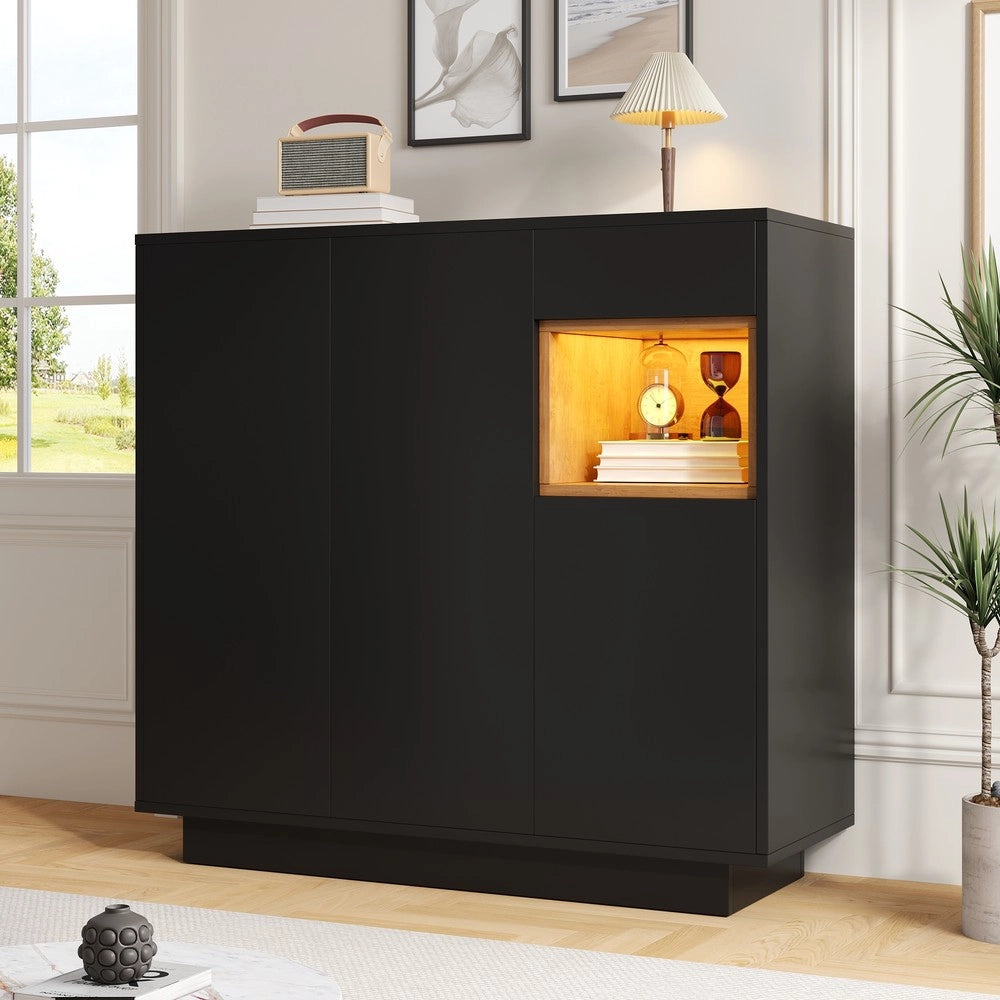 Scarpiera con cassetto e ripiani regolabili ¨C MINIMAL ¨C Nero, legno, 14-18 paia