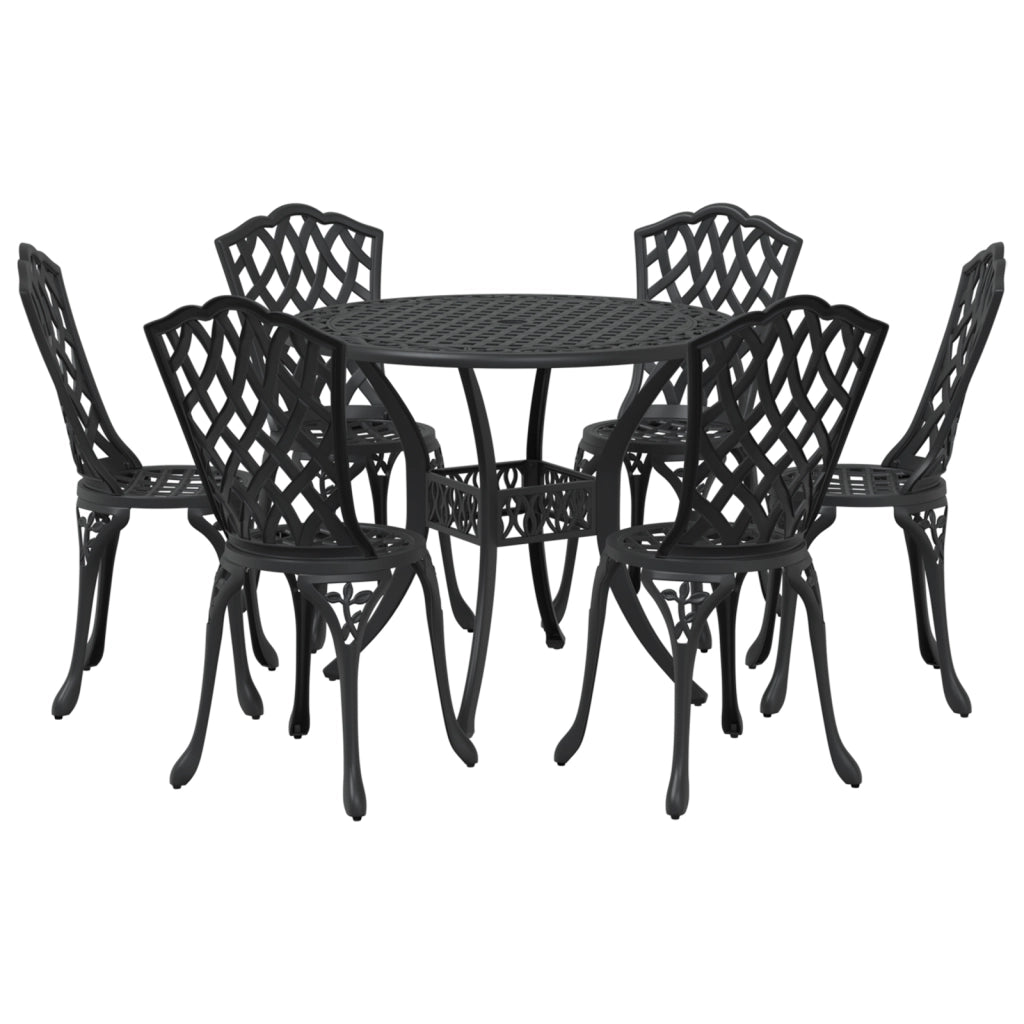 Set da pranzo da giardino vitaXL 7 pezzi in alluminio fuso nero