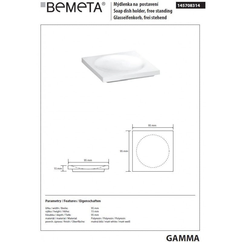 Portasapone da tavolo quadrato GAMMA in resina bianca opaca 9,5 x9,5 x1,5 cm