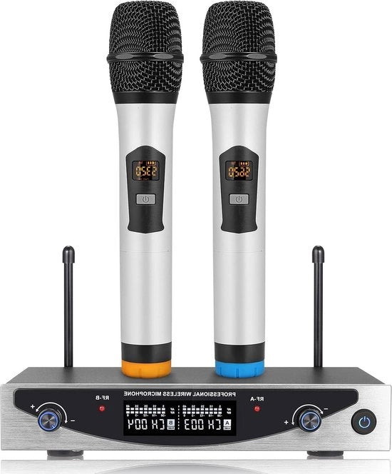 Impianto Karaoke - Macchina Karaoke Microfono a Batteria UHF Bifasico Sistema Microfonico Portatile con 260 metro di Raggio per Feste-DJ-Chiese-Sposali-Rinunce