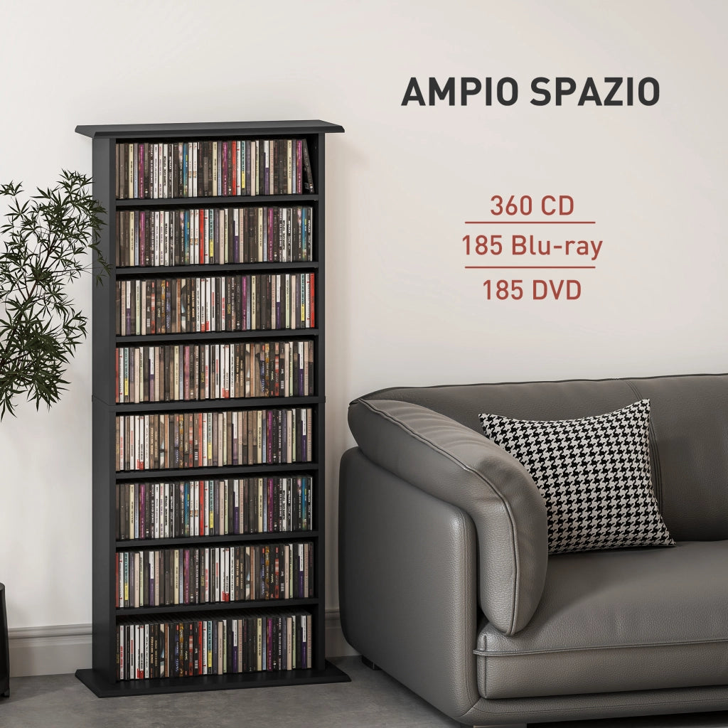 Scaffale per CD e DVD con 6 Ripiani Regolabili ¨C zephmum ¨C Nero 58x24x124.5 cm