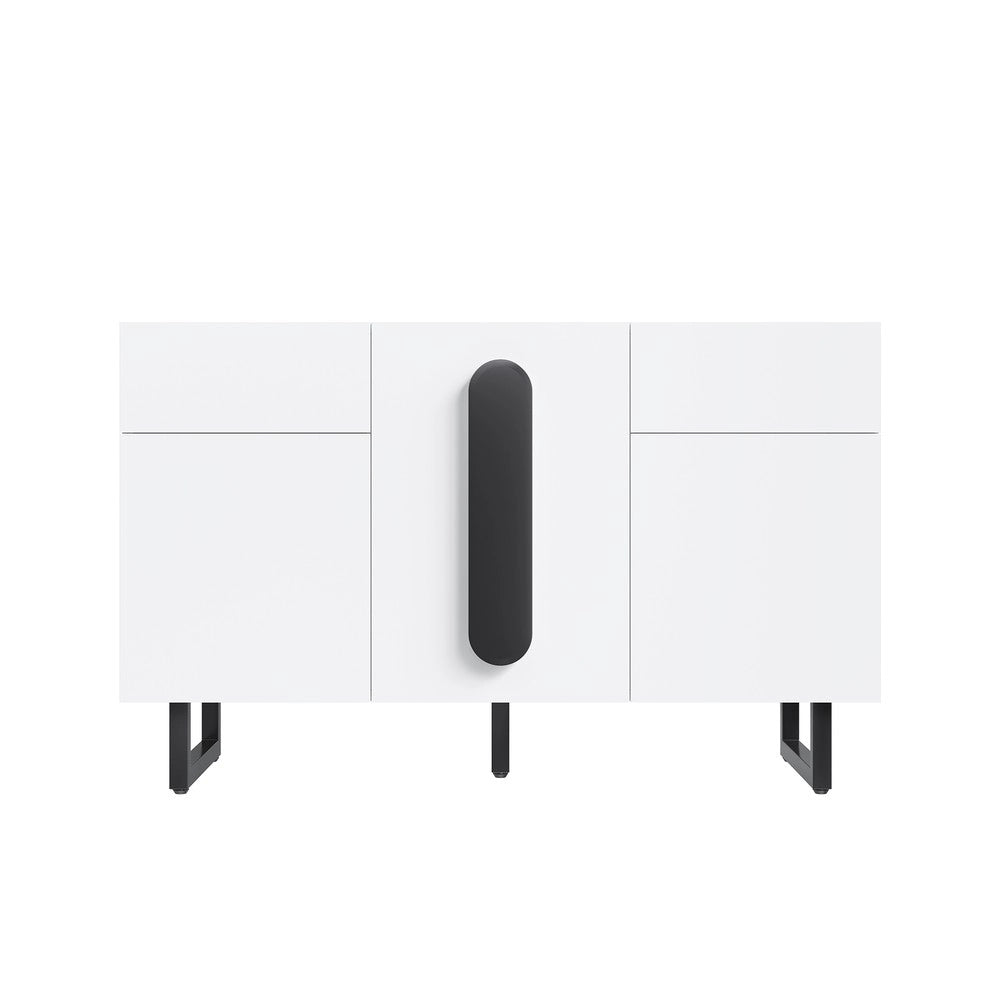 Credenza 120 cm con Cassetti e Ante ¨C MINIMAL ¨C Bianco con Maniglie Nere e Gambe in Metallo