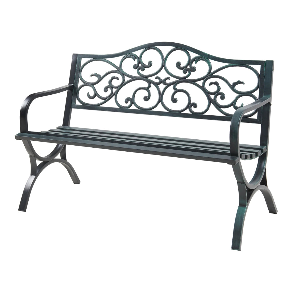 Panca da giardino 127 x 53 x 79 cm acciaio grigio scuro con patina verde 03_0008964