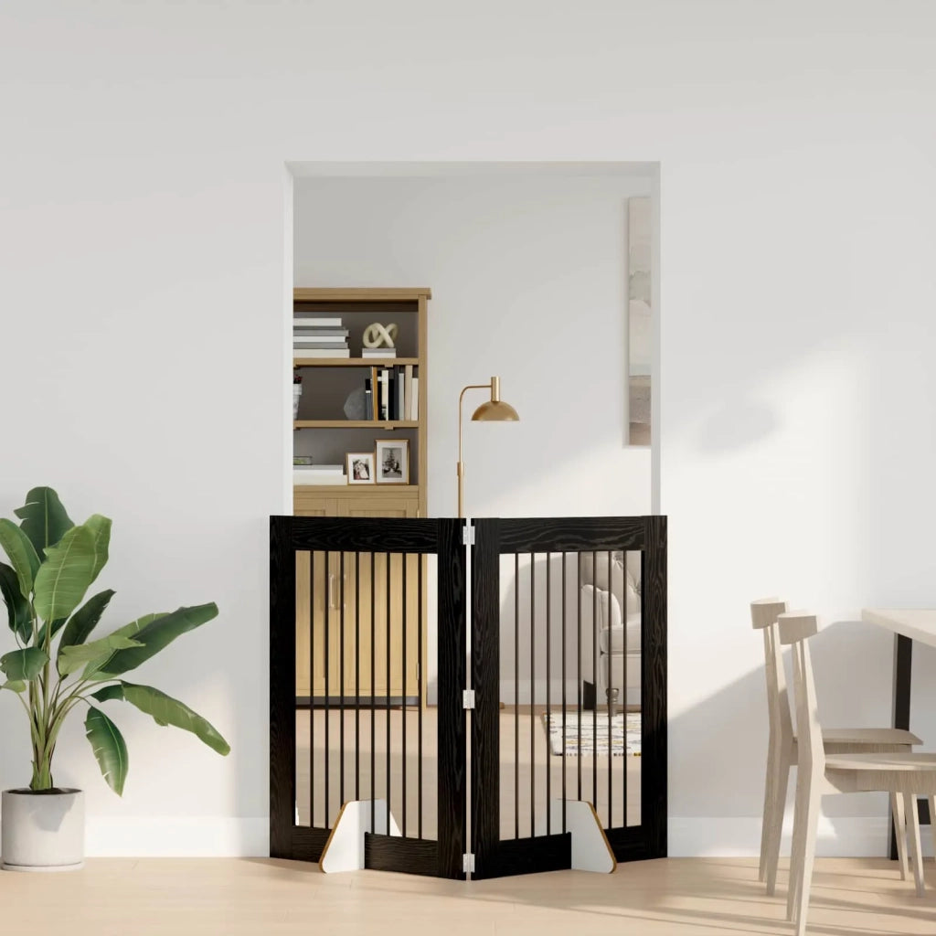 Cancello per cani con supporti 2 pz Rovere Nero 80 x 100 cm CFW4285285