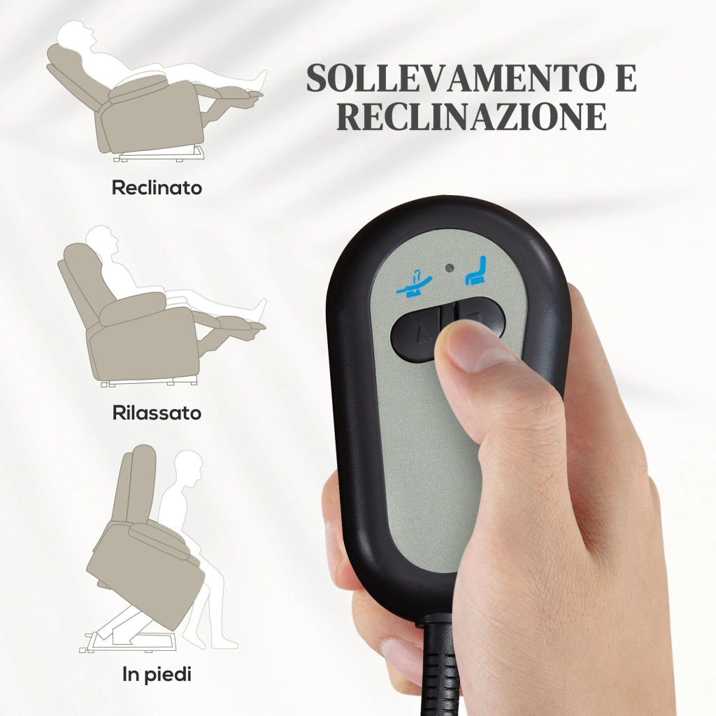 Poltrona Alzapersona Elettrica 1 Motore Reclinabile con Poggiapiedi in Tessuto effetto Lino Beige
