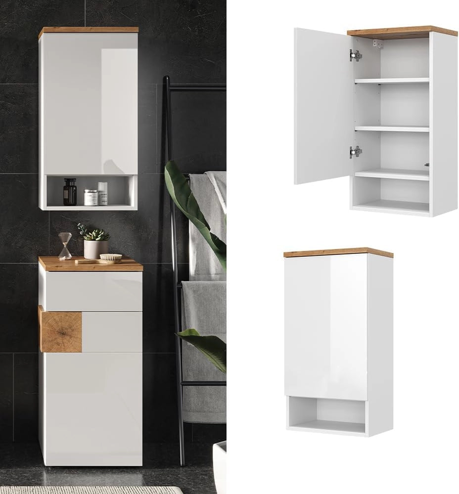 Mobile bagno Eden, Bianco lucido, 40 x 77.5 cm con 4 scomparti, per montaggio a parete con suddivisione interna variabile