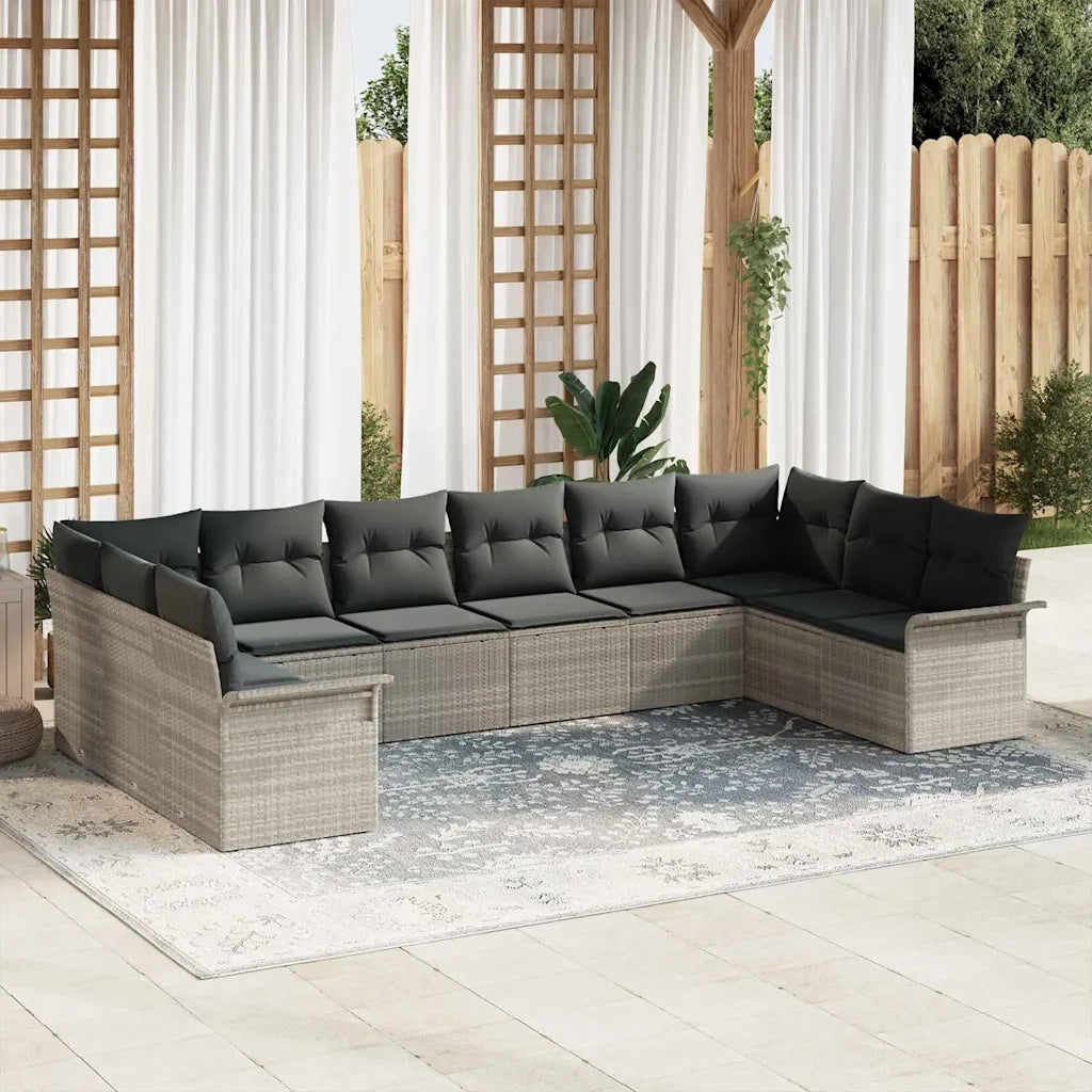 Set Divano da Giardino 10 pcs Grigio chiaro polyrattan 3345542