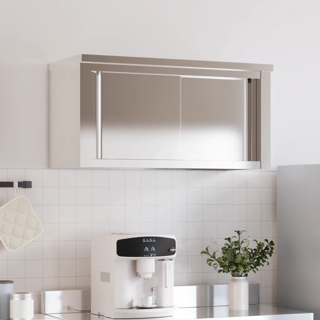 Mobile Cucina da Parete con Ante Scorrevoli in Acciaio Inox 376442