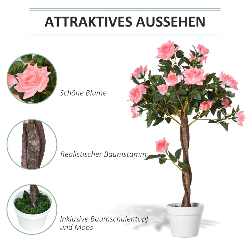 Grandi rose artificiali, 90 cm, pianta artificiale, albero di rose artificiali in plastica in vaso, albero artificiale dall'aspetto realistico, per