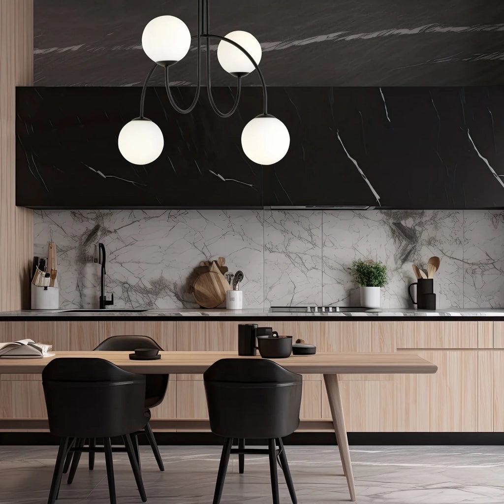 Plafoniera Moderna Utu 4 Luci In Acciaio Nero E Vetro Bianco 50 Cm
