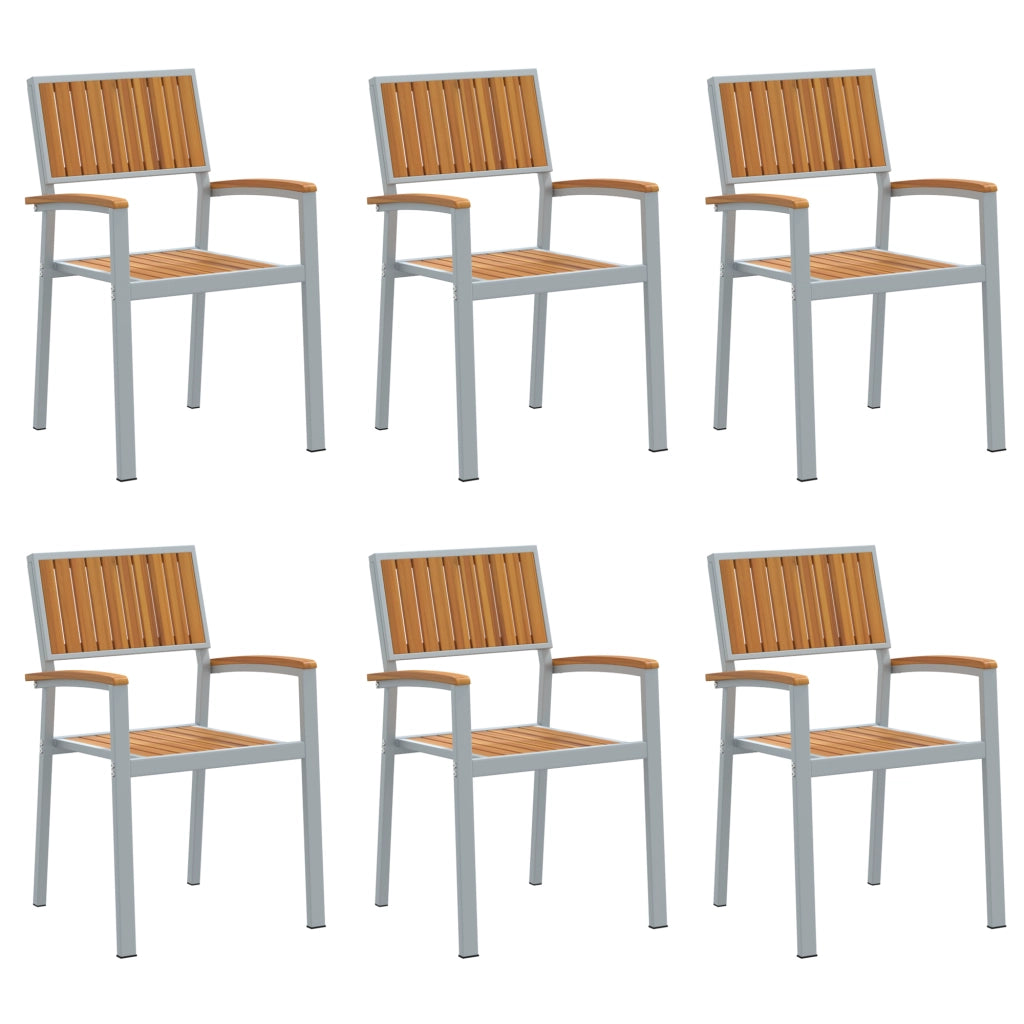 Sedie da giardino impilabili 6 pz Grigio Acciaio e legno massello di acacia