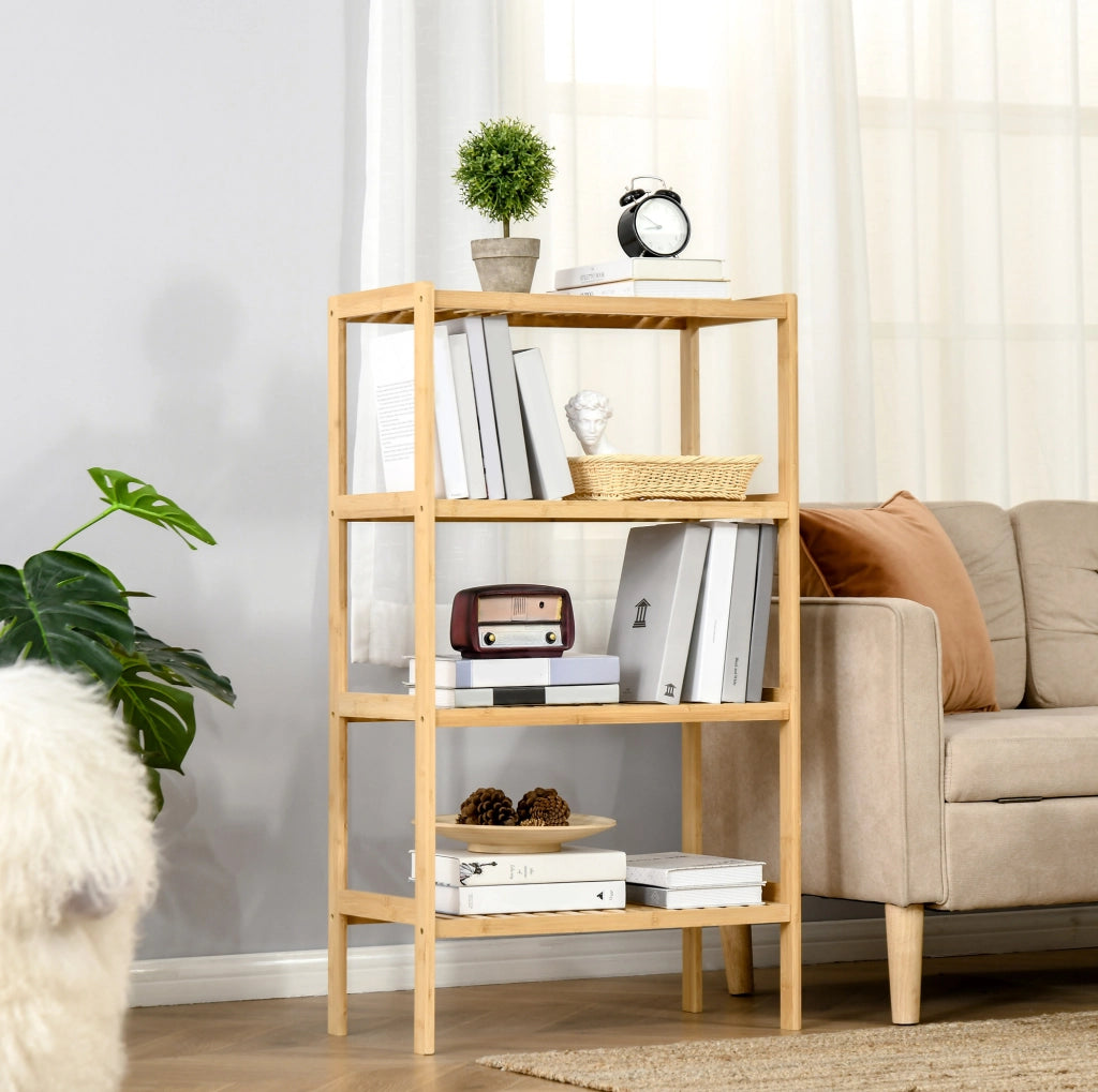 Libreria a 4 ripiani in bambù 62x33x112 cm naturale per ufficio e cucina