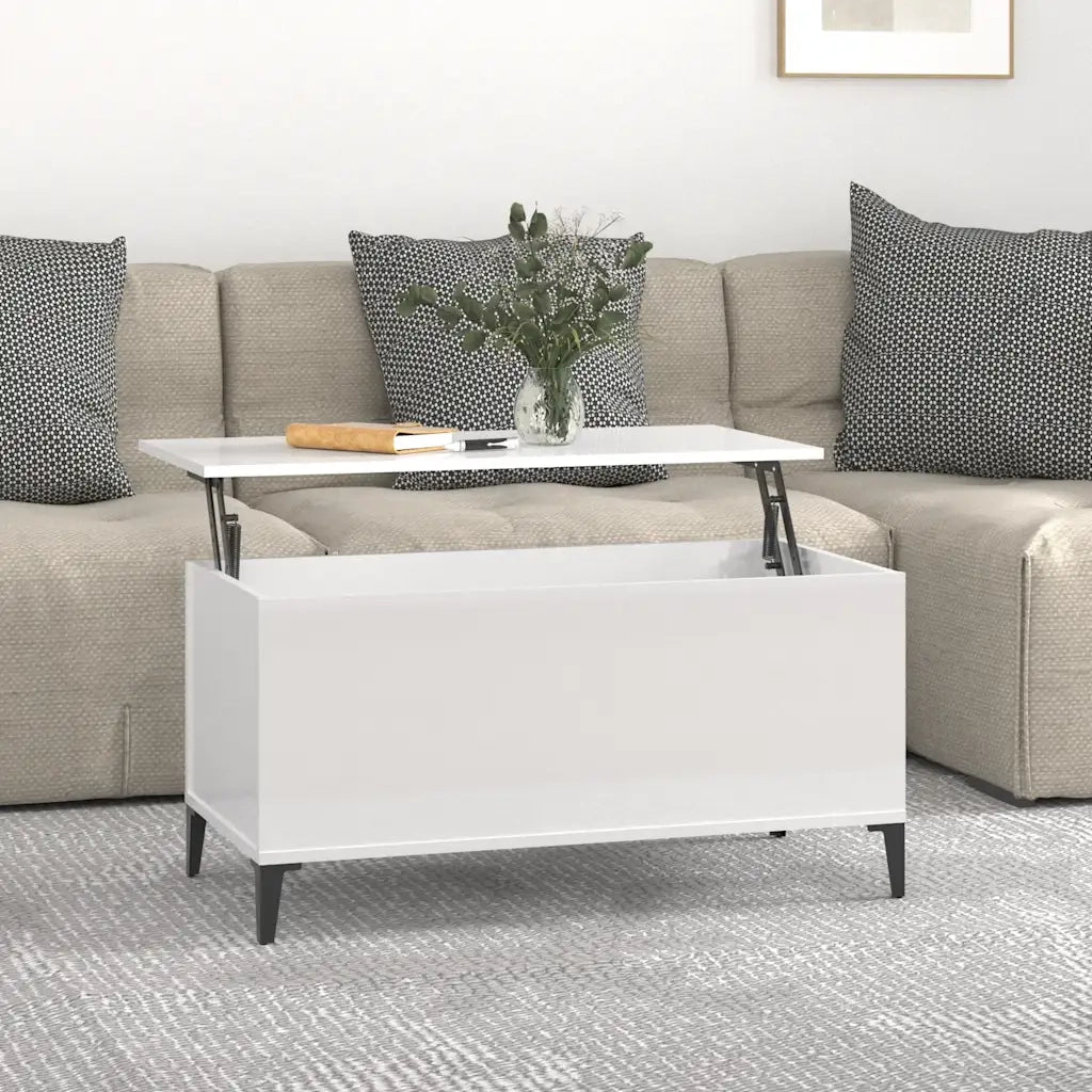 Tavolino salotto | Tavolino da caff¨¨ | Tavolino da Soggiorno Bianco Lucido 90x44,5x45 cm Legno Multistrato