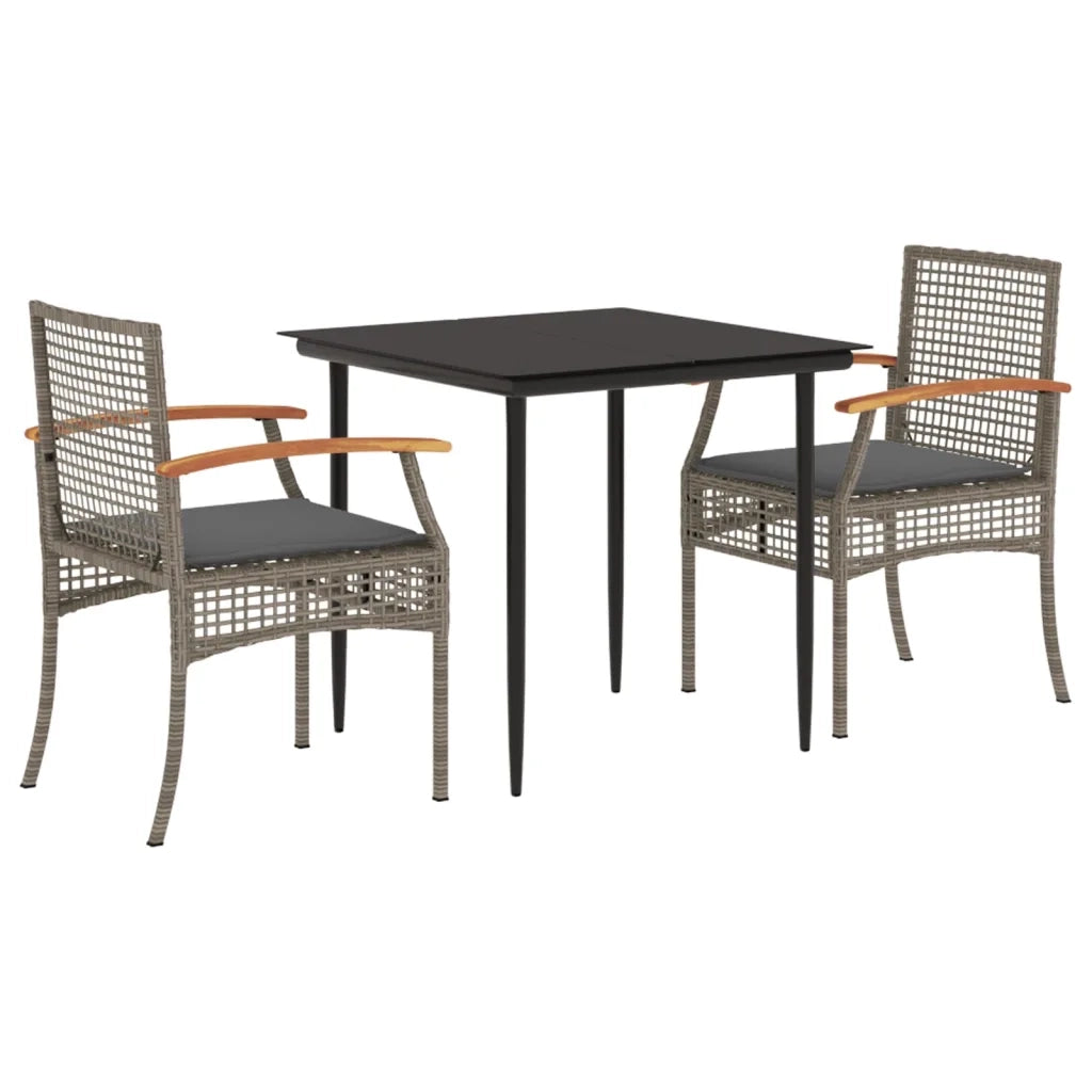 Set da Pranzo da Giardino 3 pz | Set Salotto da Giardino con Cuscini in Polyrattan Grigio