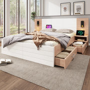 Letto con contenitore - Xylo - 160x200 cm - Bianco - 2 comodini 2 cassetti luce lettura USB