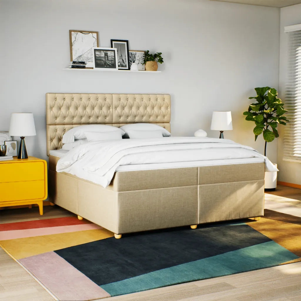 Giroletto a Molle con Materasso Crema 200x200 cm in Tessuto