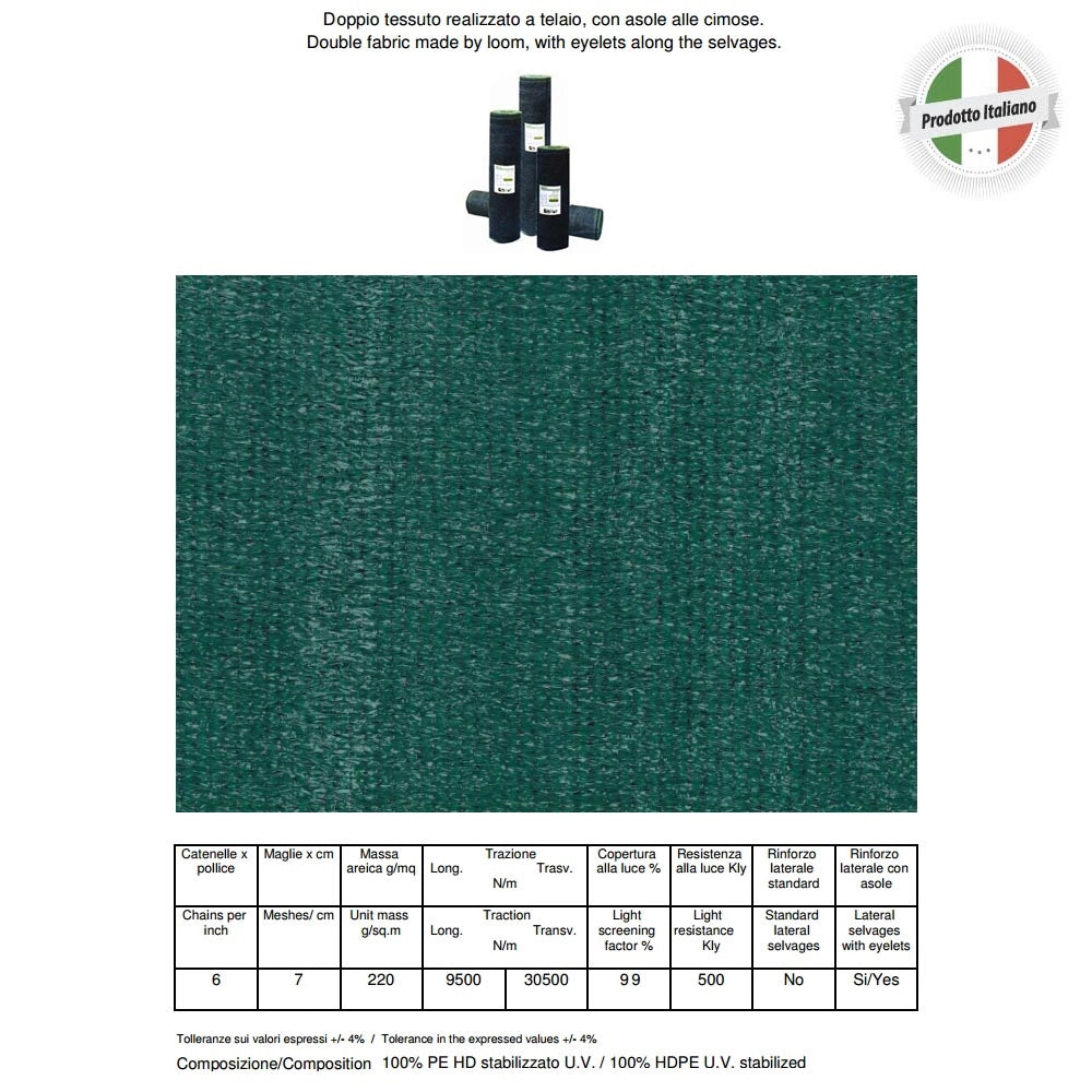Rete ombreggiante verde scuro 100% ombra totale doppio tessuto 1,20 h x 100 metri