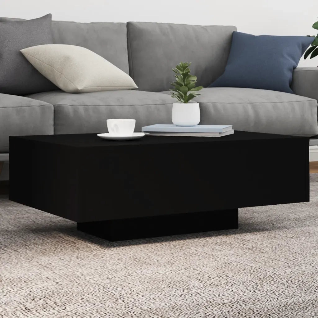 Tavolino da Soggiorno con Luci LED-Tavolino da Salotto-Tavolo Nero 85x55x31 cm