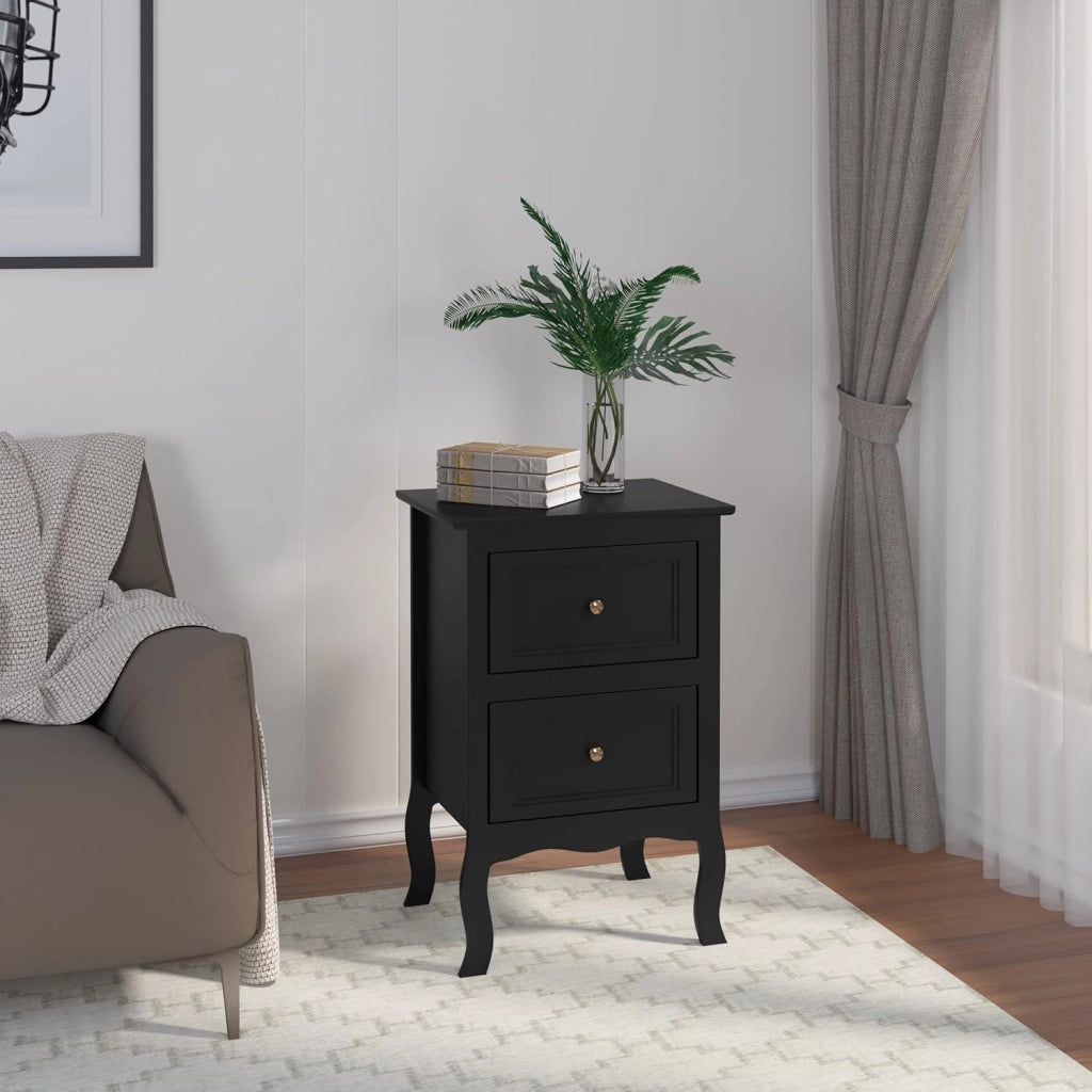 Comodino Shabby Chic Bianco con 2 Cassetti per Camera da Letto Comodino da Notte in MDF 40x30x60cm TS119ws