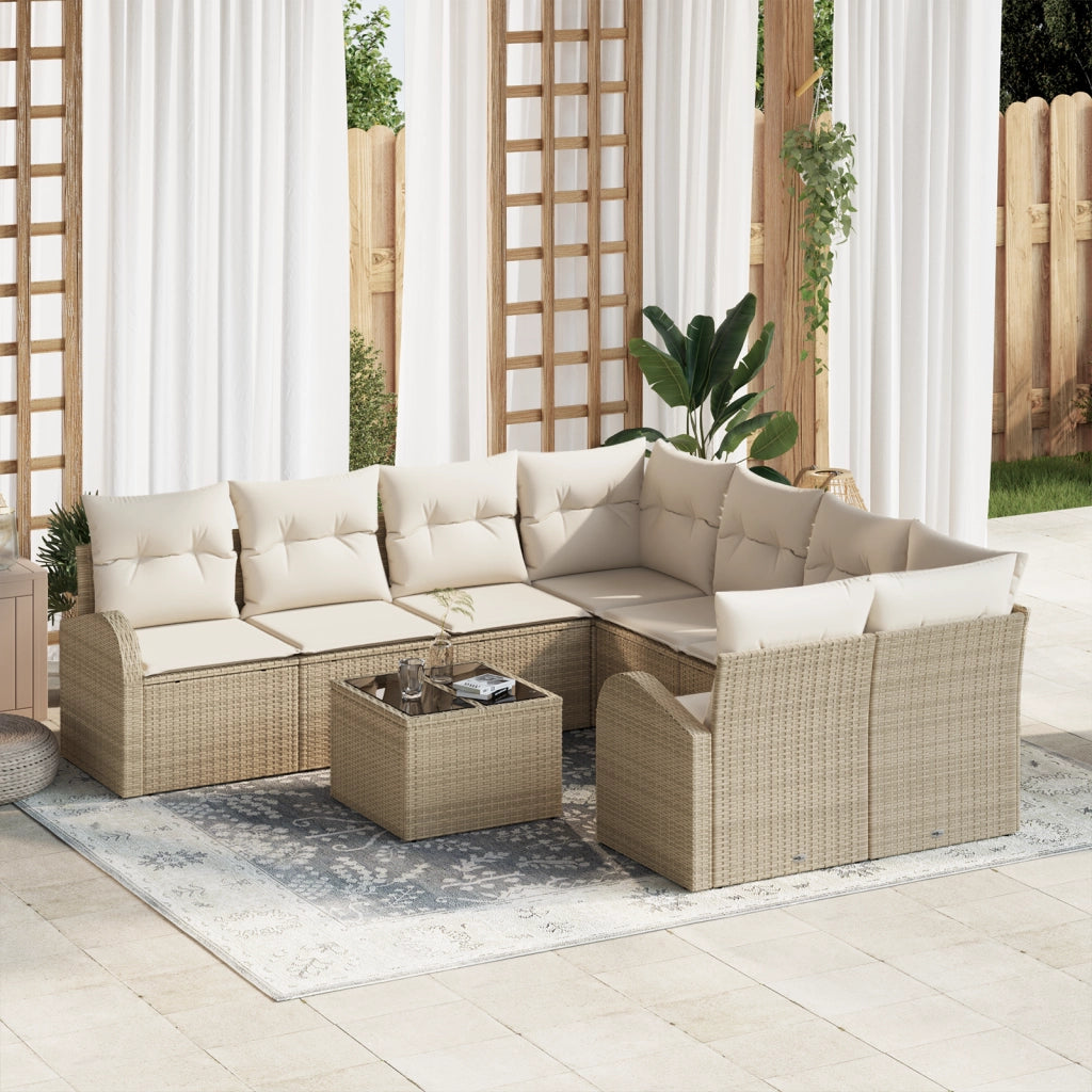 Set Divano Giardino  9 Pezzi con Cuscini Beige Polyrattan