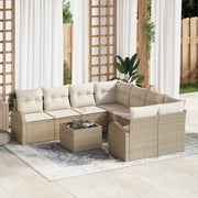 Set Divano Giardino  9 Pezzi con Cuscini Beige Polyrattan