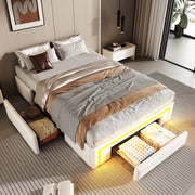 LETTO 90x200 cm senza testiera con cassetti, LED, PU bianco