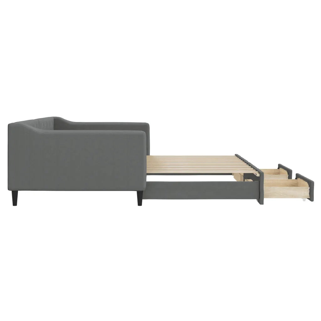 Divano Letto Estraibile Cassetti Grigio Scuro 100x200cm Tessuto