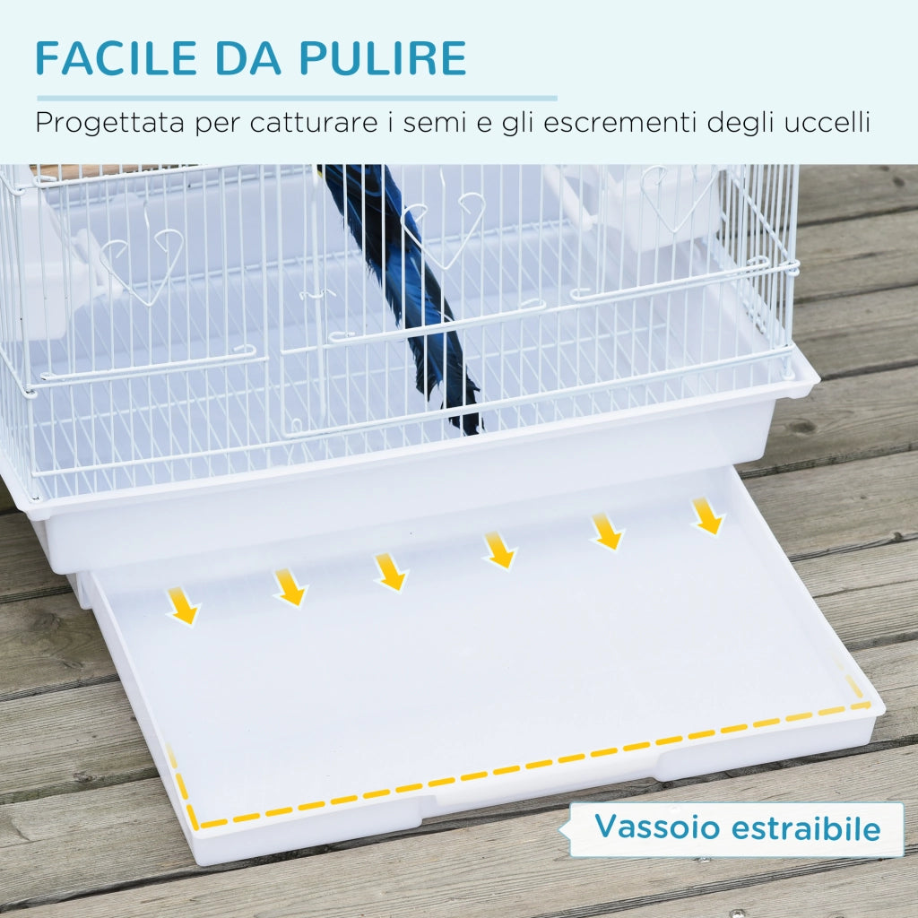 Gabbia per Uccelli Voliera Portatile con Vassoio ¨C zephmum ¨C Bianco 46.5x35.5x92cm