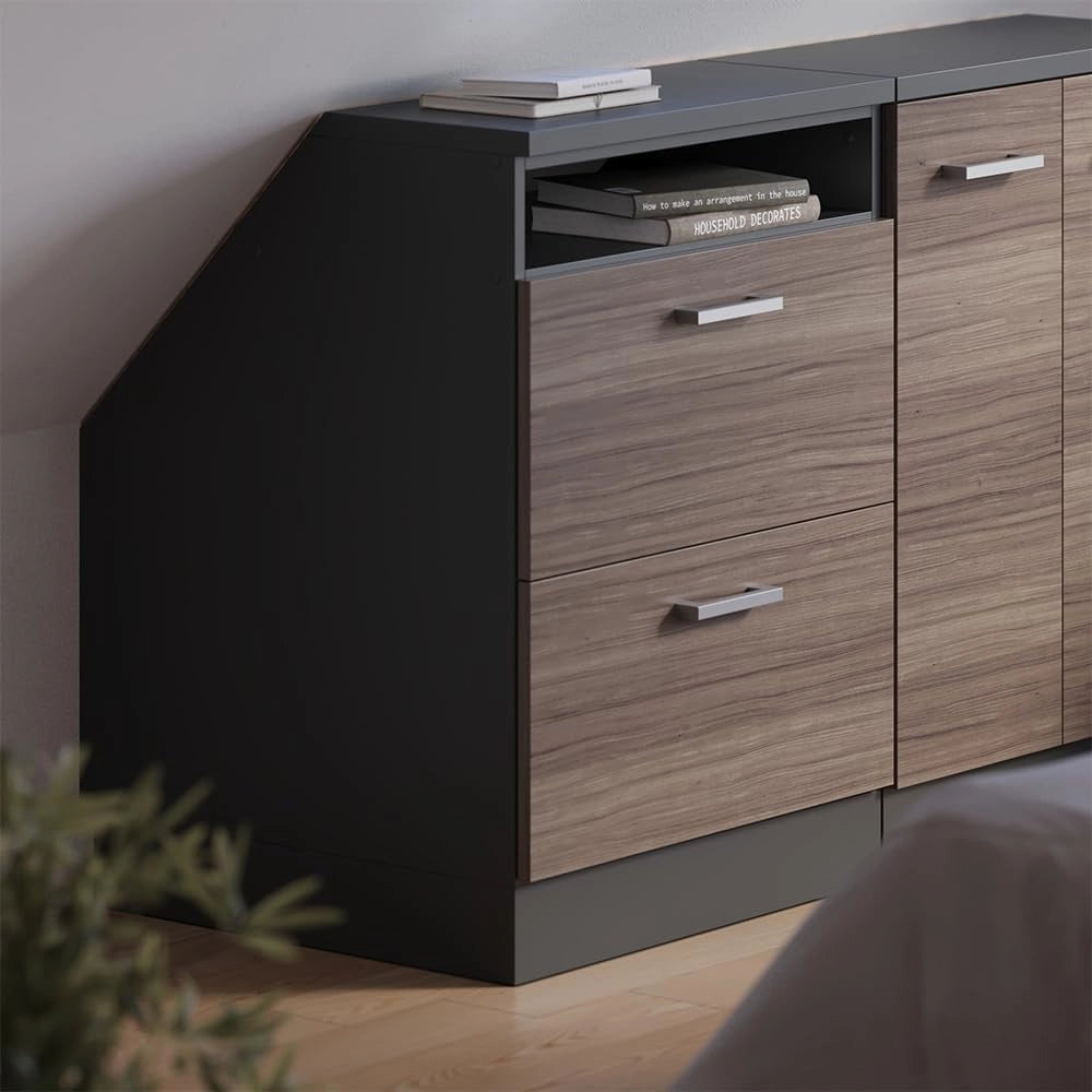 Mobile sottotetto Rion, Grigio nobile, 60 x 81.6 cm con 2 cassetti, carcassa 60 cm profondità, adatto per il salvaspazio sotto tetti spioventi