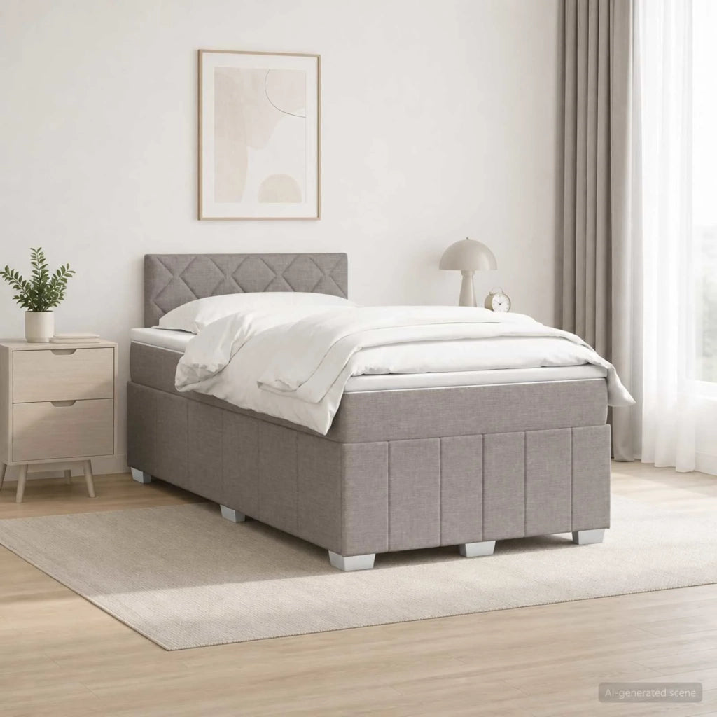Letto box spring con materasso Tortora 120 x 190 cm Tessuto 3451175