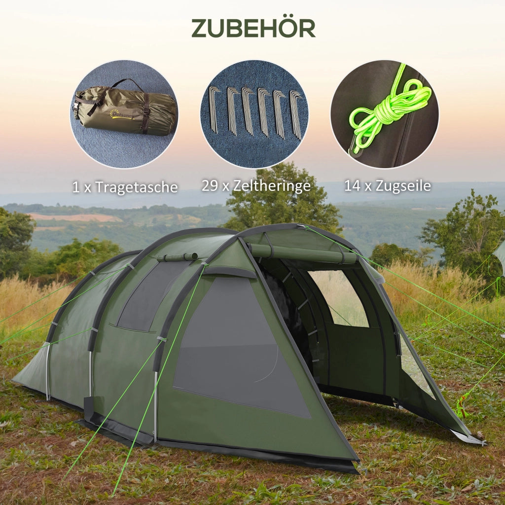 Tenda da campeggio 3-4 persone 2 stanze verde ¨C zephmum ¨C 4,75x2,64x1,72 m