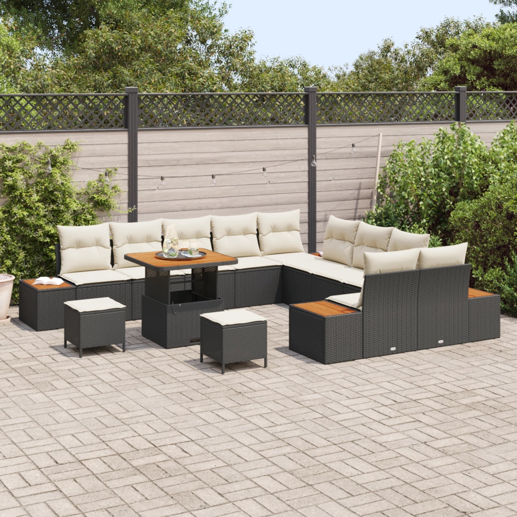 Set Divano da Giardino  in 13 Pezzi con Cuscini Rattan Sintetico Nero Acacia