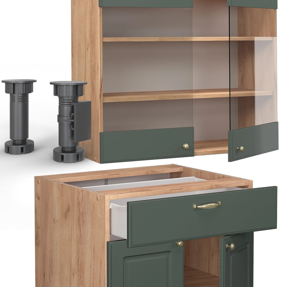 Cucina completa Fame-Line Verde-oro rustico/Rovere dorato 140 cm, PL Marmo Vicco