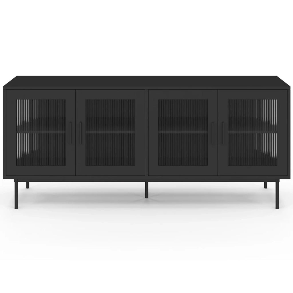 IDMarket - Credenza ZINEB 140 cm, 4 ante in vetro, frontale nero scanalato