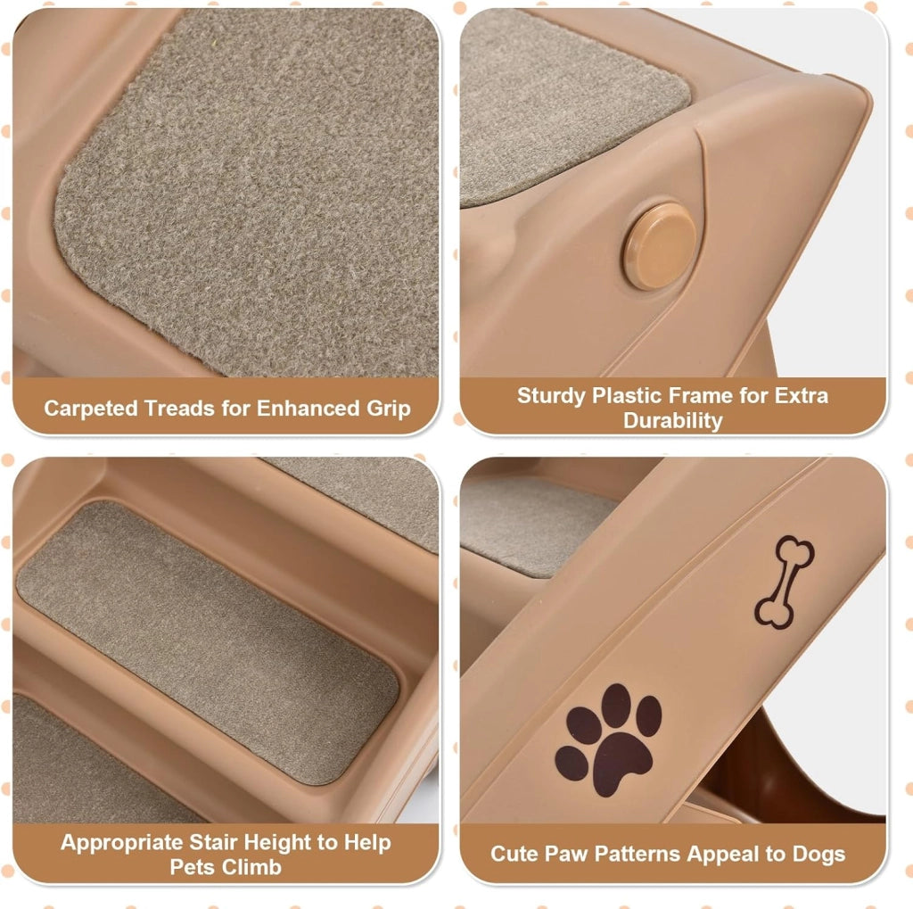 Scala per cani e gatti pieghevole, con tappetino in feltro, carico fino a 60 kg, rampa antiscivolo per cani e gatti per letto, auto, divano (marrone, 65 x 55 x 50 cm, 4)
