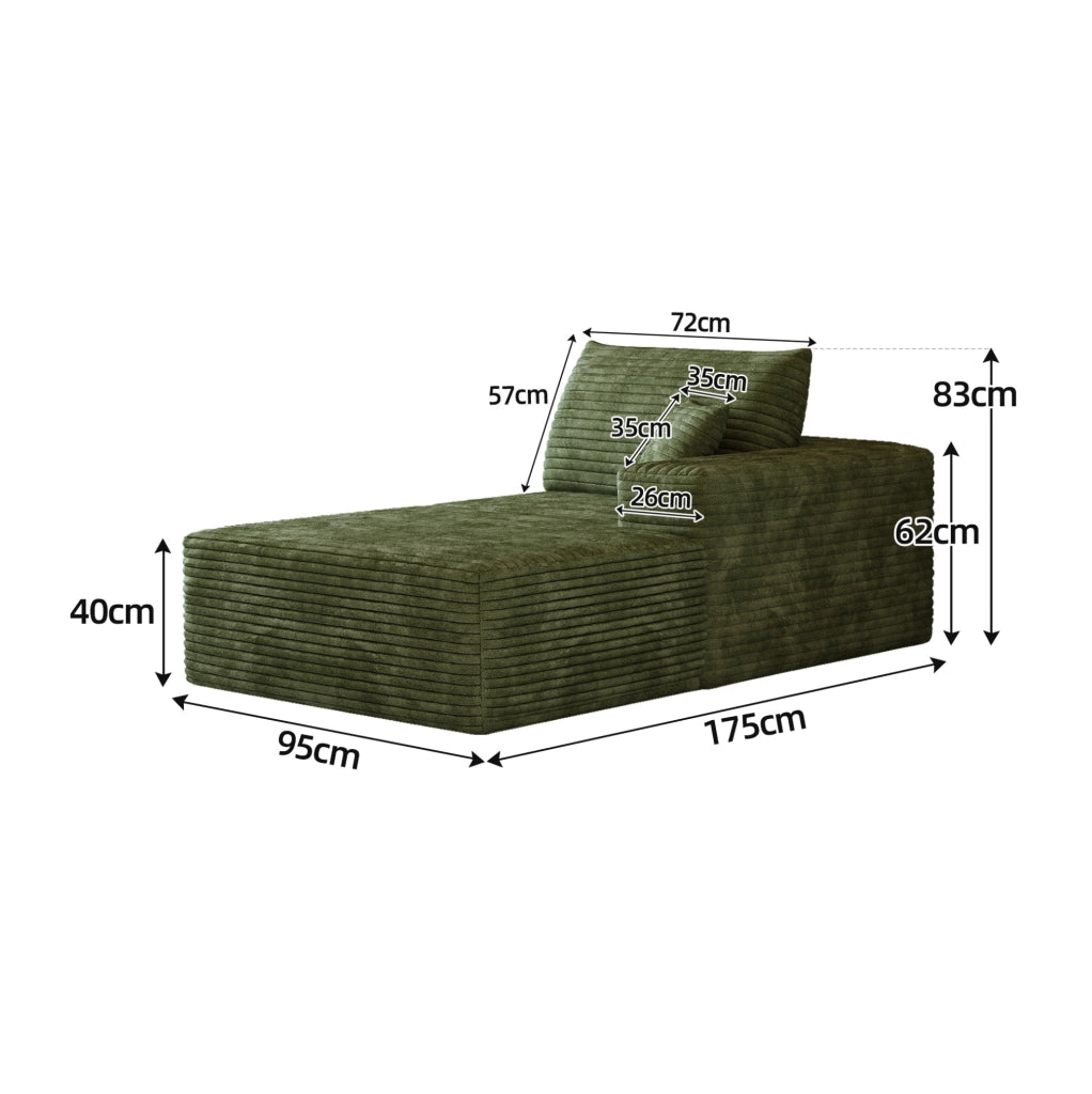 DIVANO Angolare Reversibile in Tessuto Corduroy Verde con Chaise Lounge